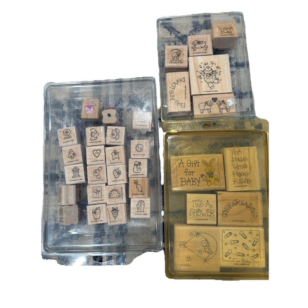 Lot Of 3 Sets Of Stampin Up Mounted Rubber Wood Stamps, Vintage 1994-99 EUC “34”